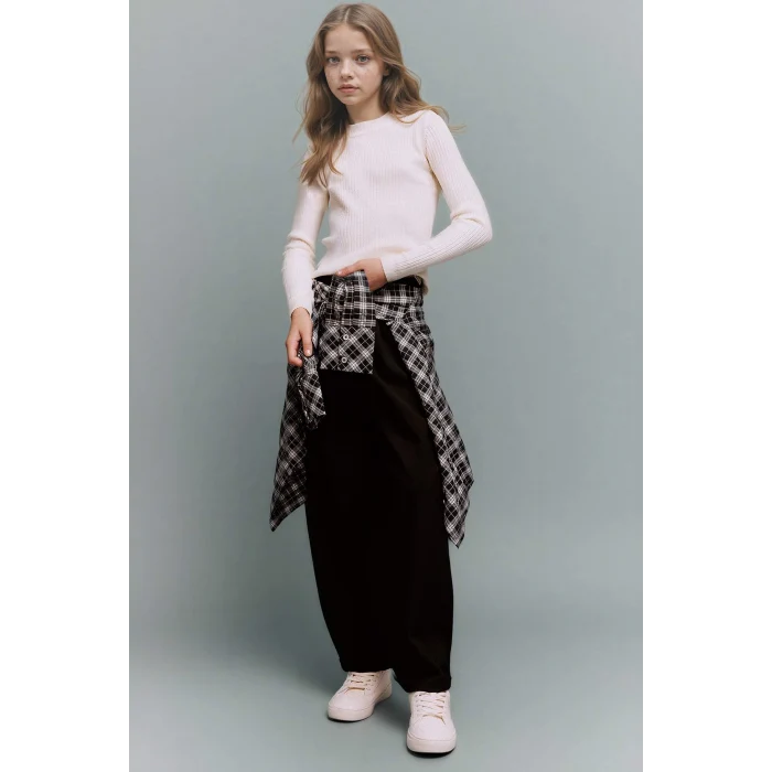 Defacto G6753A8BK27 Siyah Balloon Fit Esnek Bantlı Paça Pantolon Kız Çocuk