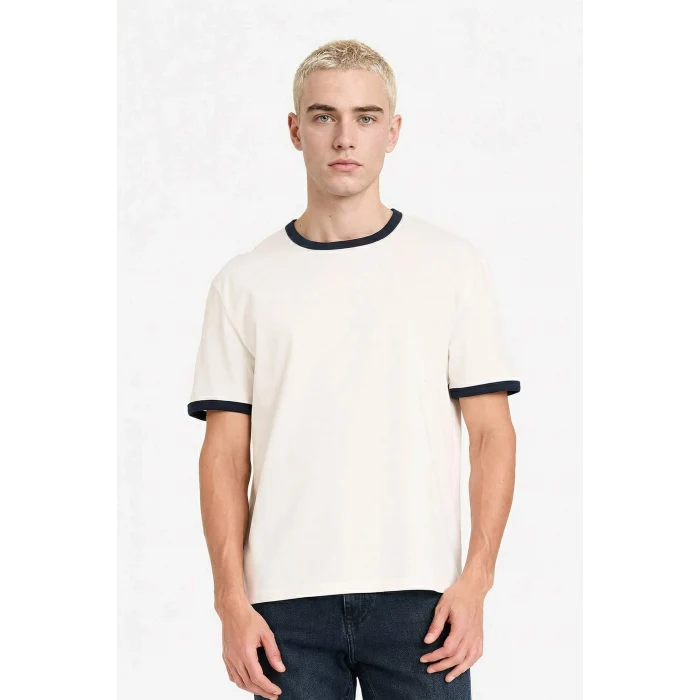 Defacto F8158AXER105 Ekru REGULAR FIT %100 Pamuk Tişört
