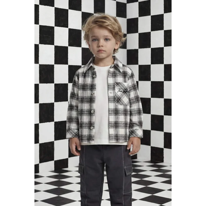 Defacto G6141A5ER105 Ekru Kareli Flanel Uzun Kollu Gömlek Erkek Bebek