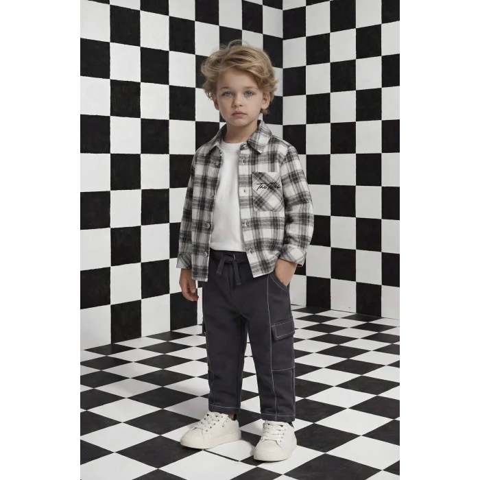 Defacto G6141A5ER105 Ekru Kareli Flanel Uzun Kollu Gömlek Erkek Bebek
