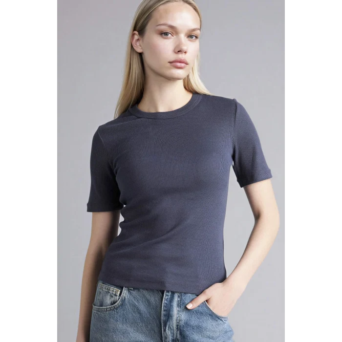 Defacto G8490AXAR191 Antrasit Slım Fıt Basıc Fitilli Kaşkorse Tişört