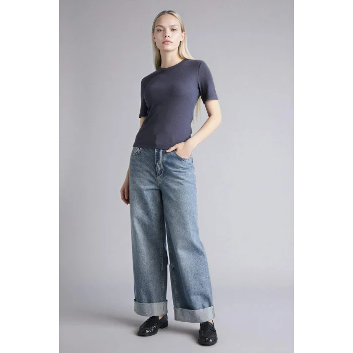 Defacto G8490AXAR191 Antrasit Slım Fıt Basıc Fitilli Kaşkorse Tişört