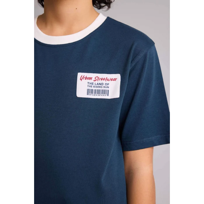 Defacto G7470A8NV257 Lacivert New Regular Fıt Bisiklet Yaka Baskılı Kısa Kollu Tişört Erkek Çocuk