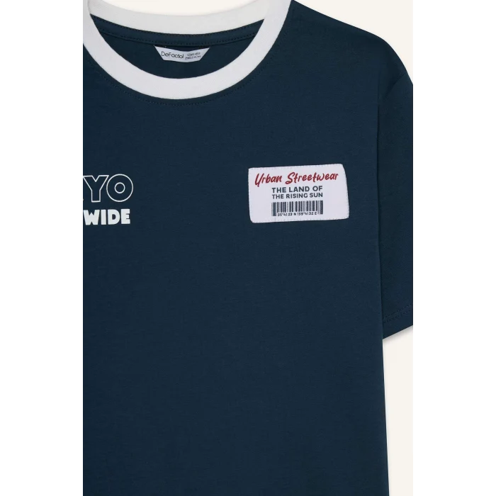 Defacto G7470A8NV257 Lacivert New Regular Fıt Bisiklet Yaka Baskılı Kısa Kollu Tişört Erkek Çocuk