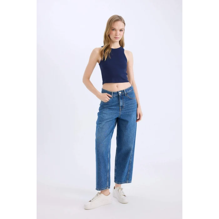 Defacto U0357AZNV42 Lacivert Fıtted Halter Yaka Fitilli Kaşkorse Atlet