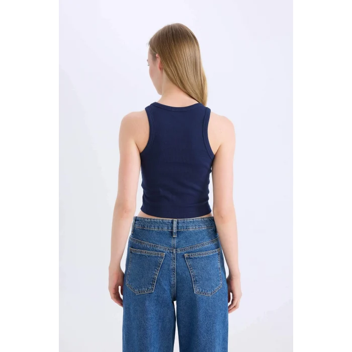 Defacto U0357AZNV42 Lacivert Fıtted Halter Yaka Fitilli Kaşkorse Atlet