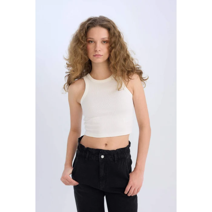 Defacto U0357AZWT32 Beyaz Afra x DeFacto Fitted Halter Yaka Fitilli Kaşkorse Atlet