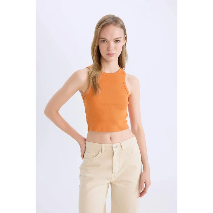 Defacto U0357AZOG138 Turuncu Fıtted Halter Yaka Fitilli Kaşkorse Atlet