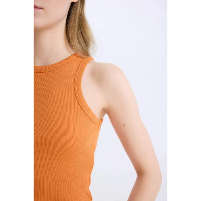 Defacto U0357AZOG138 Turuncu Fıtted Halter Yaka Fitilli Kaşkorse Atlet