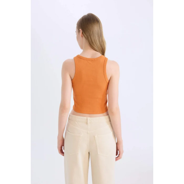 Defacto U0357AZOG138 Turuncu Fıtted Halter Yaka Fitilli Kaşkorse Atlet