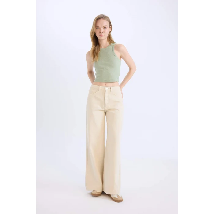 Defacto U0357AZGN1135 Yeşil Fıtted Halter Yaka Fitilli Kaşkorse Atlet