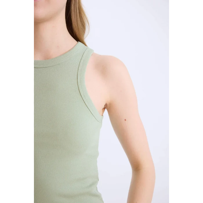 Defacto U0357AZGN1135 Yeşil Fıtted Halter Yaka Fitilli Kaşkorse Atlet