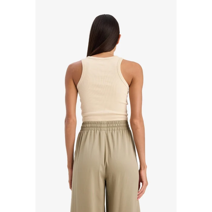 Defacto U0357AZBG286 Bej Fıtted Halter Yaka Fitilli Kaşkorse Atlet