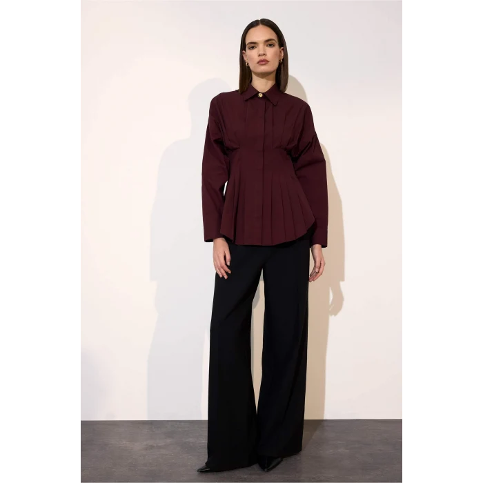 Defacto G8610AXBR34 Bordo Fitted Poplin Gömlek