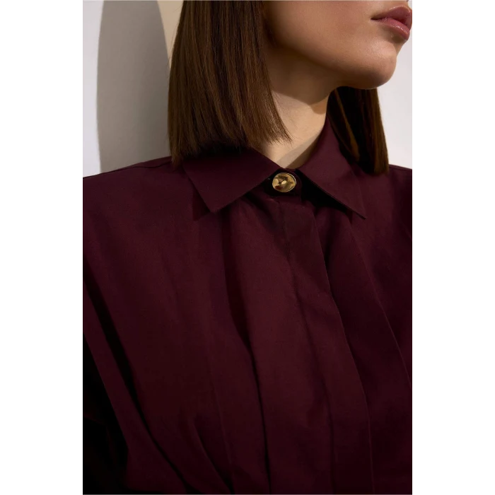 Defacto G8610AXBR34 Bordo Fitted Poplin Gömlek