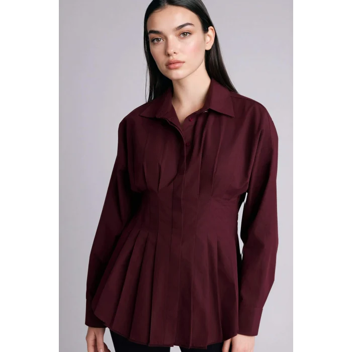 Defacto G8610AXBR34 Bordo Fitted Poplin Gömlek