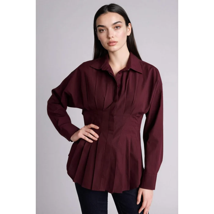 Defacto G8610AXBR34 Bordo Fitted Poplin Gömlek