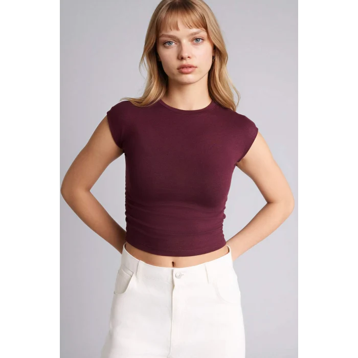 Defacto F5187AXBR467 Bordo Fıtted Modal Tişört