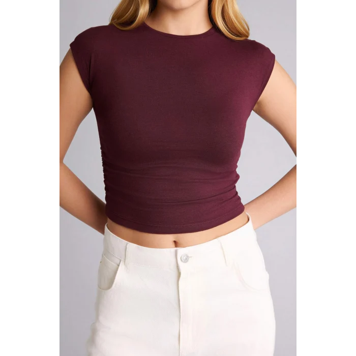 Defacto F5187AXBR467 Bordo Fıtted Modal Tişört