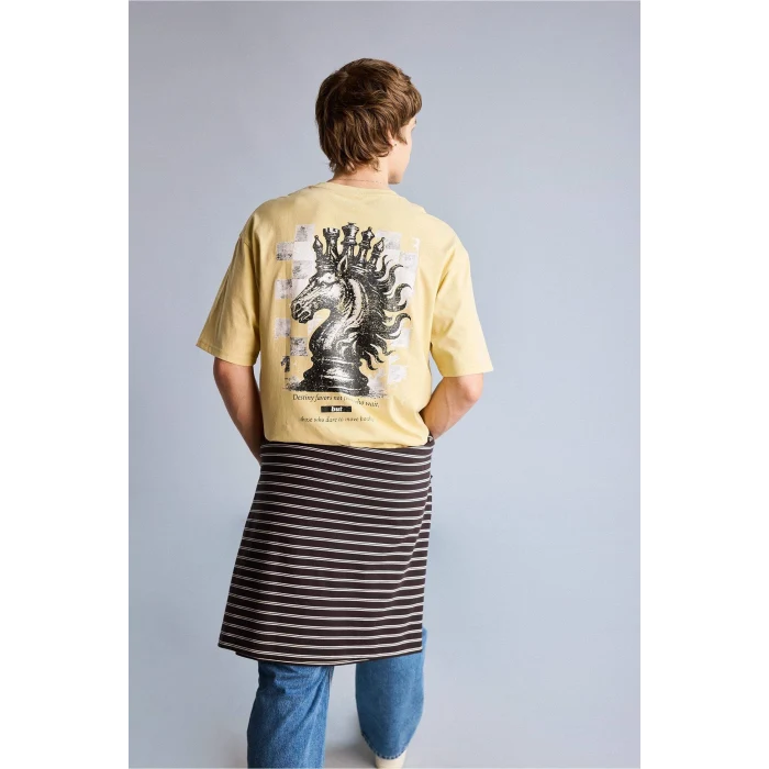 Defacto F8024AXYL166 Sarı %100 Pamuk Boxy Fit Baskılı Tişört