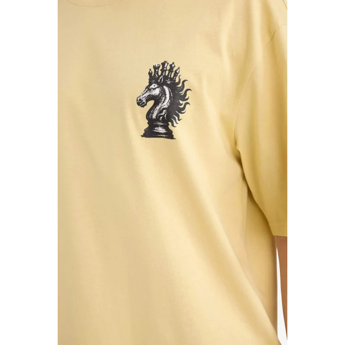 Defacto F8024AXYL166 Sarı %100 Pamuk Boxy Fit Baskılı Tişört