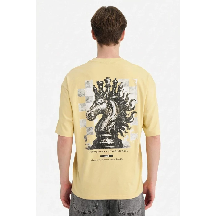 Defacto F8024AXYL166 Sarı %100 Pamuk Boxy Fit Baskılı Tişört