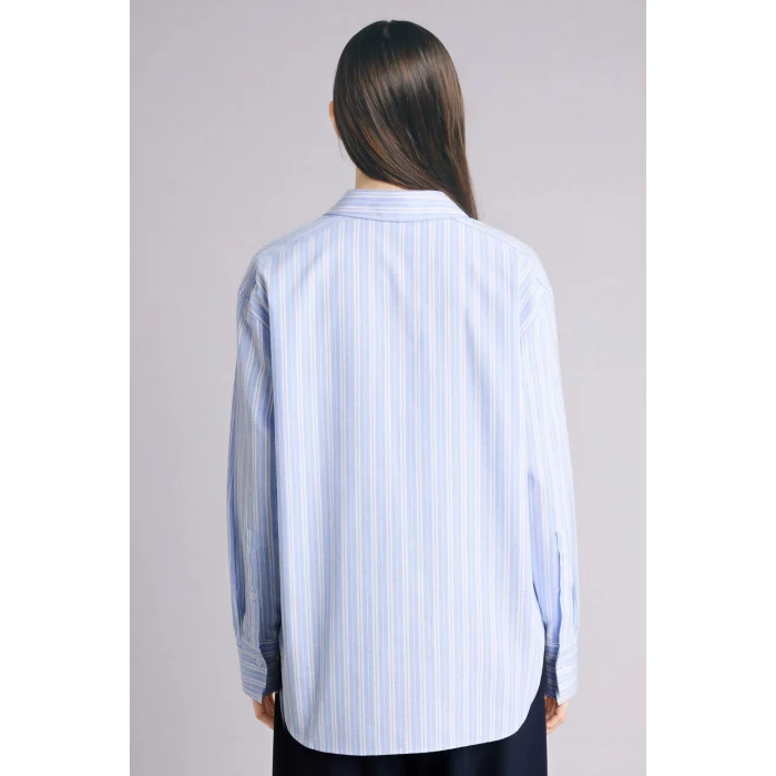 Defacto G9804AXBE303 Mavi Oversıze Çizgili Oxford Gömlek