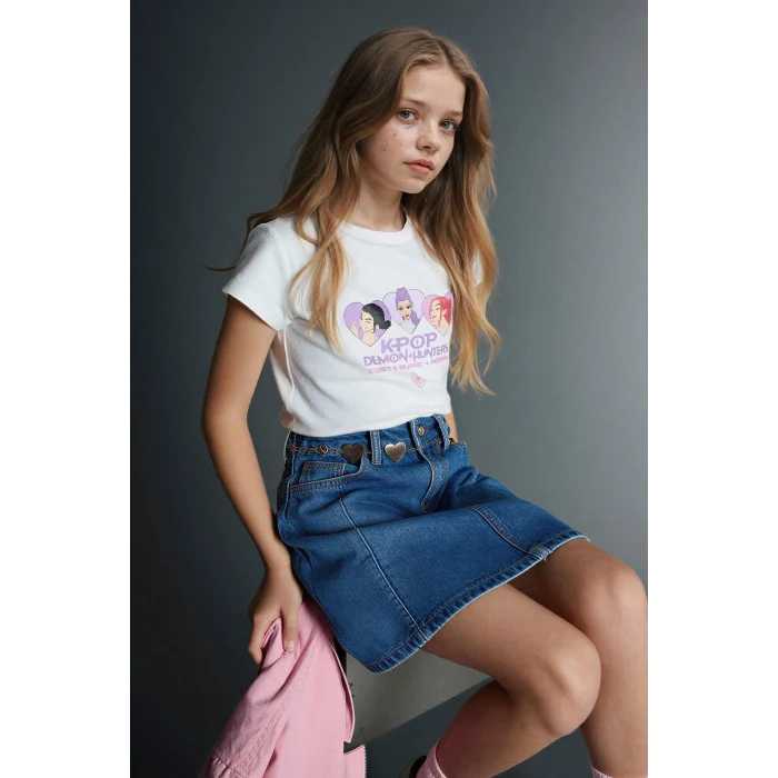 Defacto H3843A8ER105 Ekru Kpop - Demon Hunters Ribana Tişört Kız Çocuk