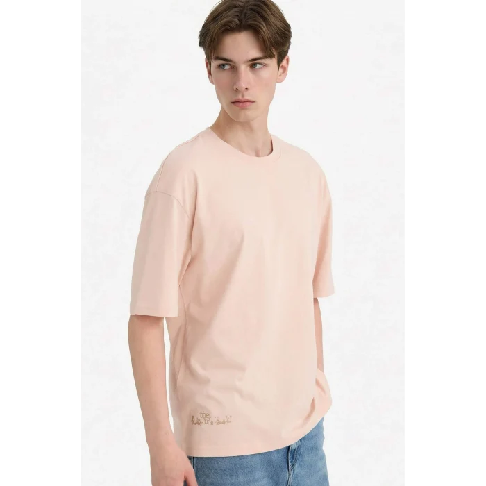 Defacto G1327AXPN287 Pembe %100 Pamuk Boxy Fit Baskılı Tişört