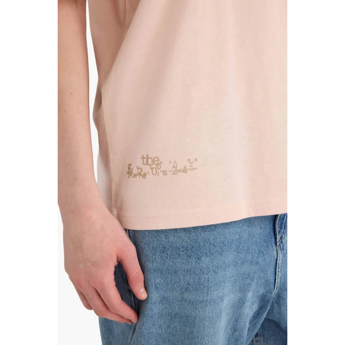 Defacto G1327AXPN287 Pembe %100 Pamuk Boxy Fit Baskılı Tişört