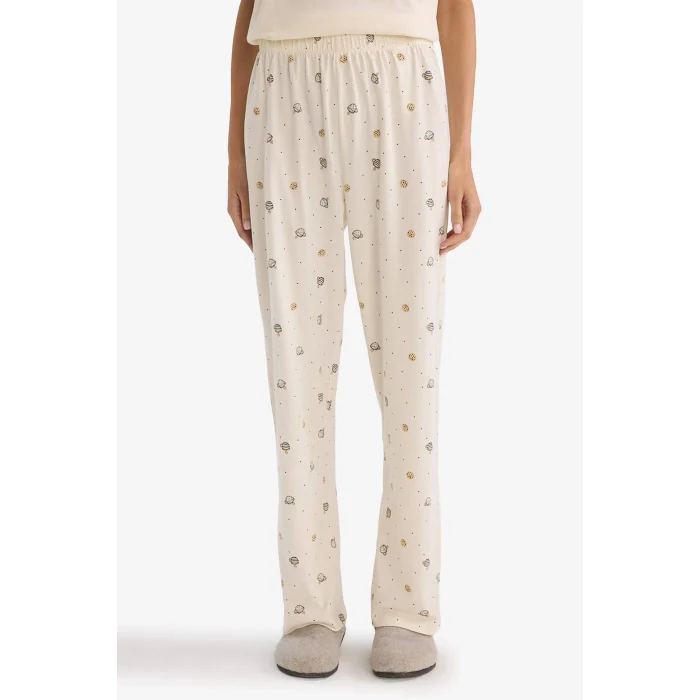 Defacto G3116AXER98 Ekru Pijama Takımı Kısa Kollu Üst Alt