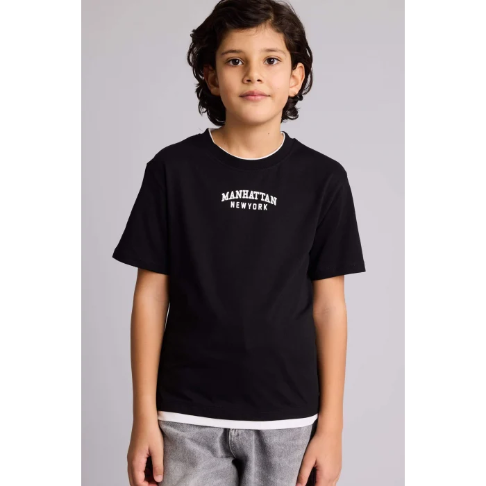 Defacto G7150A8BK81 Siyah New Regular Fıt Bisiklet Yaka Baskılı Kısa Kollu Tişört Erkek Çocuk