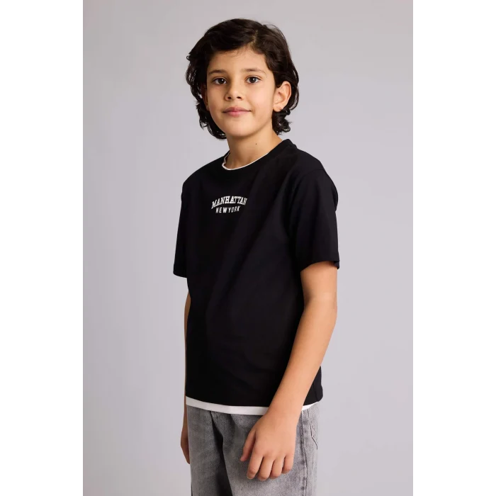 Defacto G7150A8BK81 Siyah New Regular Fıt Bisiklet Yaka Baskılı Kısa Kollu Tişört Erkek Çocuk