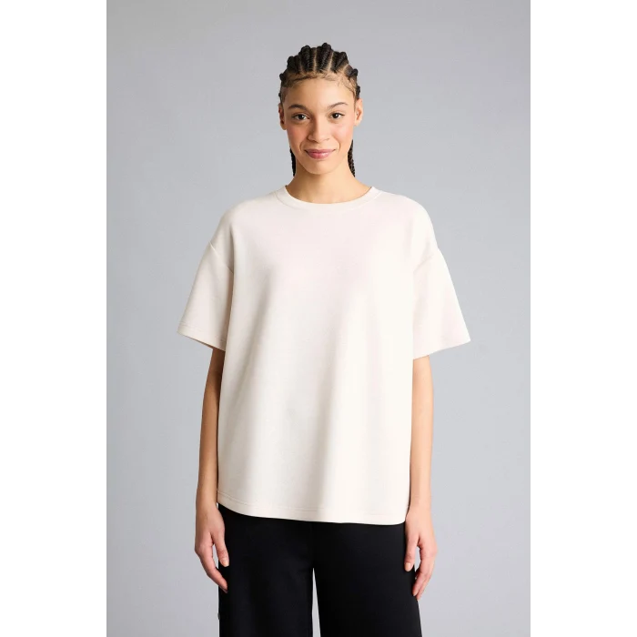 Defacto D7127AXER218 Ekru Oversıze Bisiklet Yaka Sporcu Modal Kısa Kollu Tişört