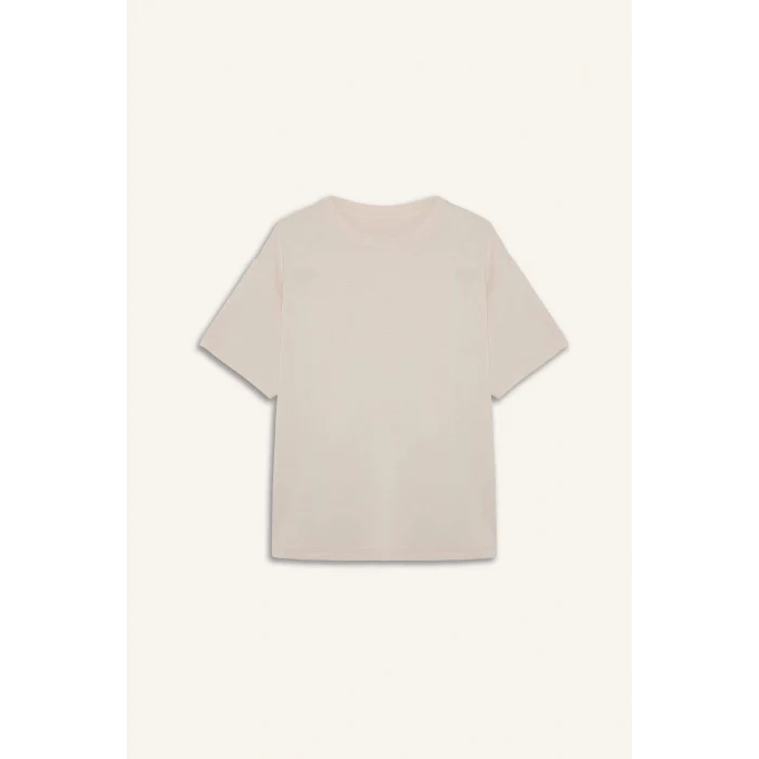 Defacto D7127AXER218 Ekru Oversıze Bisiklet Yaka Sporcu Modal Kısa Kollu Tişört