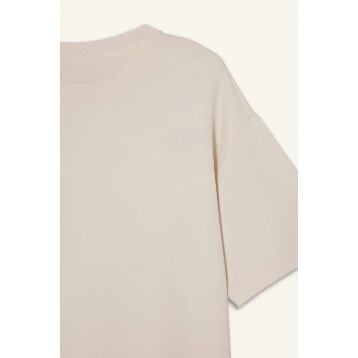 Defacto D7127AXER218 Ekru Oversıze Bisiklet Yaka Sporcu Modal Kısa Kollu Tişört