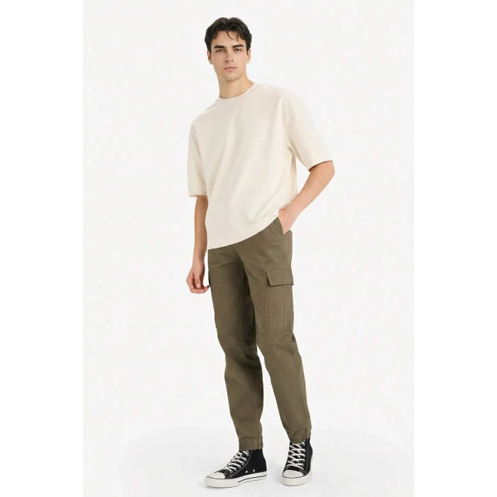 Defacto C9163AXKH361 Haki Regular Jogger Kargo Cepli Gabardin Pantolon