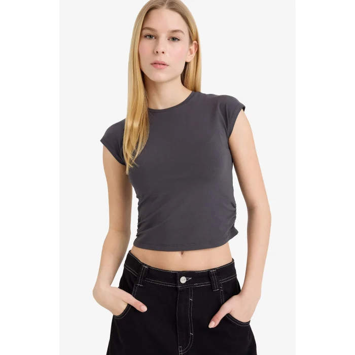 Defacto F5187AXAR191 Antrasit Fıtted Modal Tişört