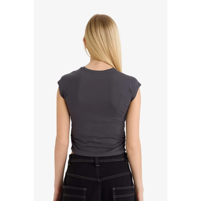 Defacto F5187AXAR191 Antrasit Fıtted Modal Tişört