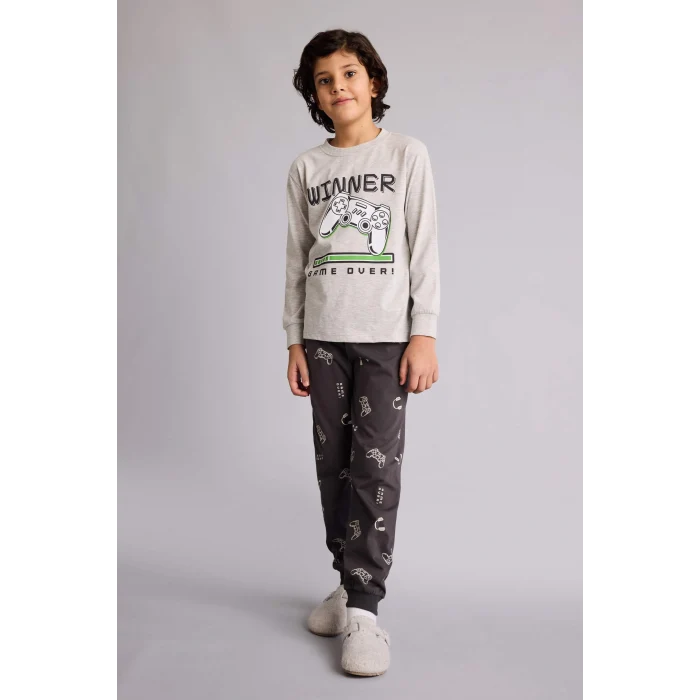 Defacto G9974A8GR400 Gri Regular Fıt 2li Pijama Takımı Erkek Çocuk