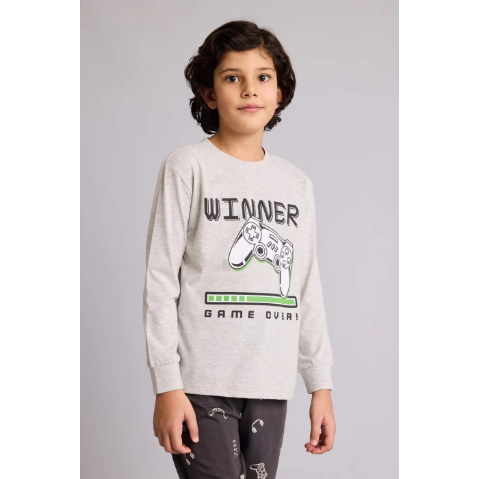 Defacto G9974A8GR400 Gri Regular Fıt 2li Pijama Takımı Erkek Çocuk