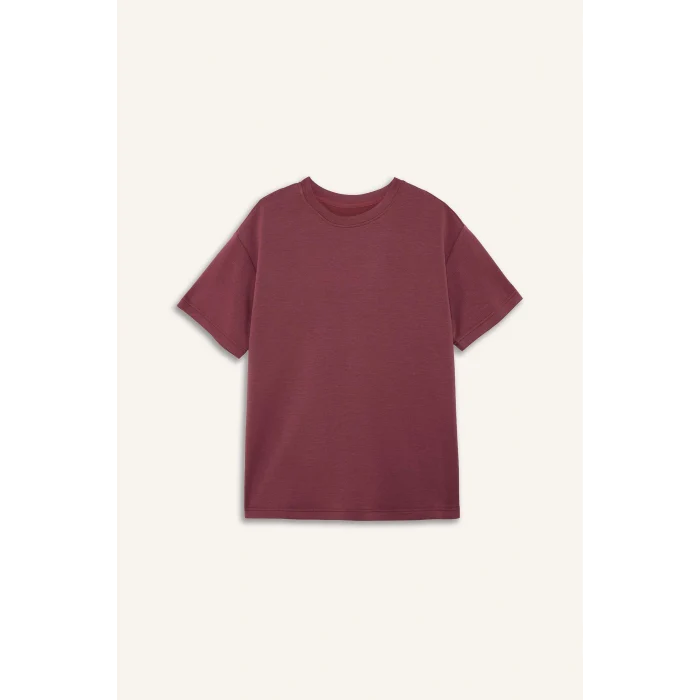 Defacto D7127AXBR252 Bordo Oversıze Bisiklet Yaka Sporcu Modal Kısa Kollu Tişört