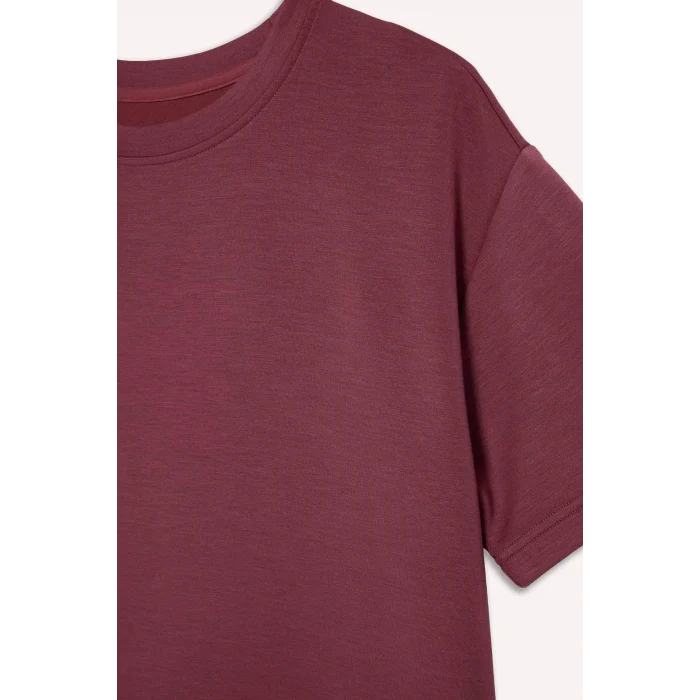 Defacto D7127AXBR252 Bordo Oversıze Bisiklet Yaka Sporcu Modal Kısa Kollu Tişört