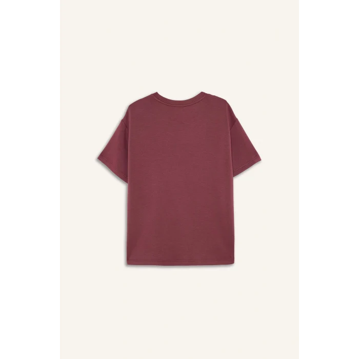 Defacto D7127AXBR252 Bordo Oversıze Bisiklet Yaka Sporcu Modal Kısa Kollu Tişört