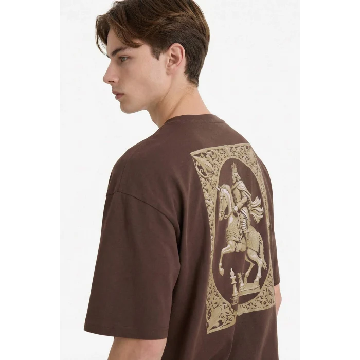 Defacto F8025AXBN151 Kahve %100 Pamuk Boxy Fit Baskılı Tişört