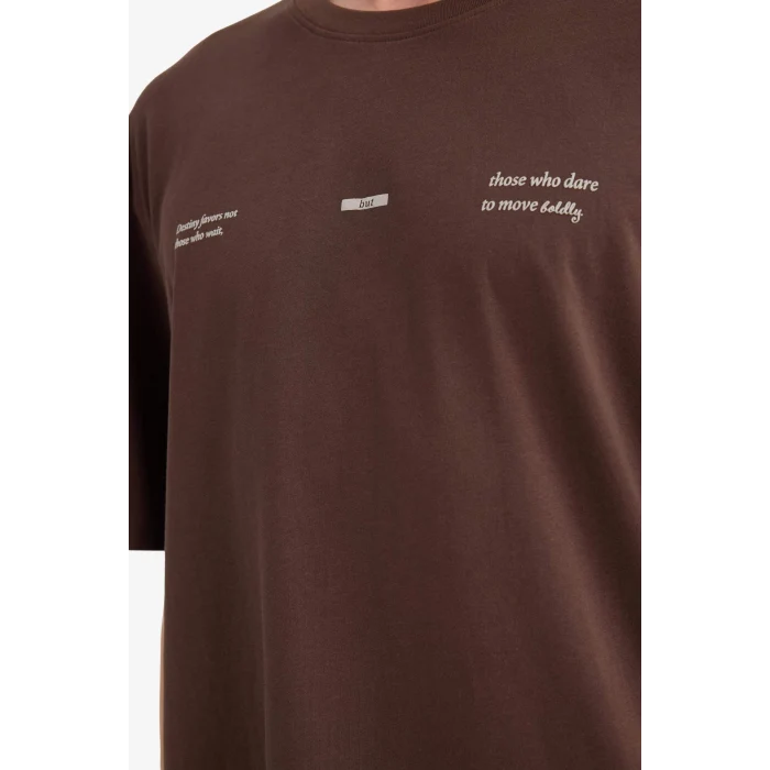 Defacto F8025AXBN151 Kahve %100 Pamuk Boxy Fit Baskılı Tişört