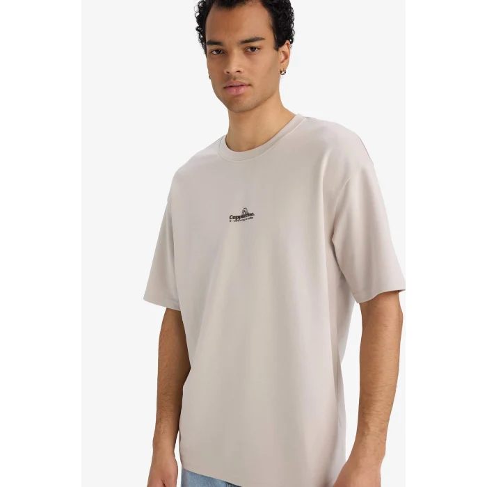 Defacto F9685AXBG766 Bej Nefes Alabilen Boxy Fit Tişört