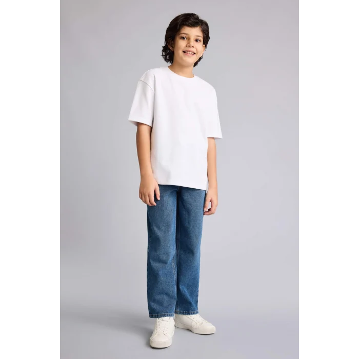 Defacto F8436A8NM28 Mavi Wıde Leg Düz Paça Jean Pantolon Erkek Çocuk