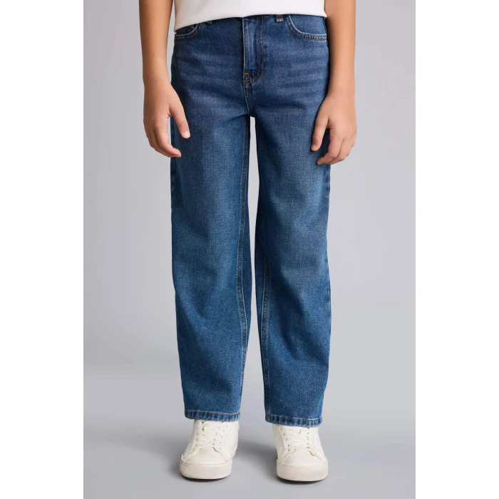 Defacto F8436A8NM28 Mavi Wıde Leg Düz Paça Jean Pantolon Erkek Çocuk