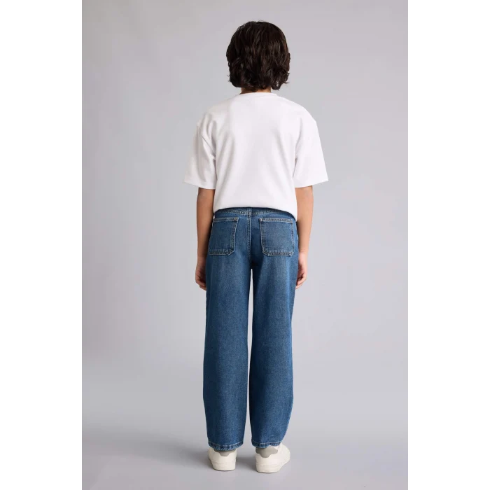 Defacto F8436A8NM28 Mavi Wıde Leg Düz Paça Jean Pantolon Erkek Çocuk